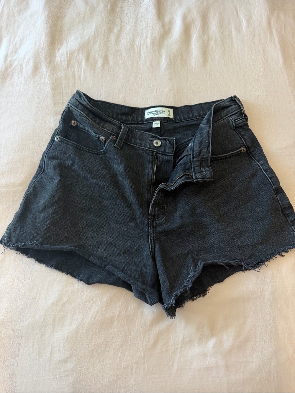 Abercrombie & Fitch Black High-Rise Cutoff Denim Shorts